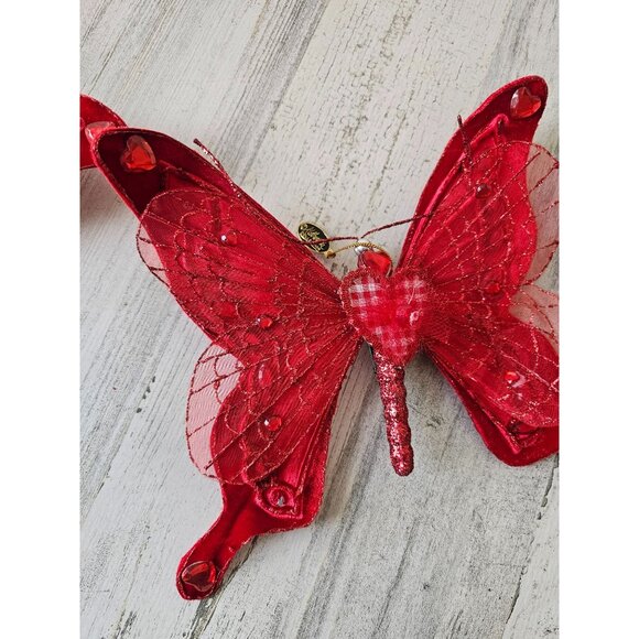 Katherine's collection gingham Valentine's butterfly clip ornament glitter heart - Picture 2 of 7